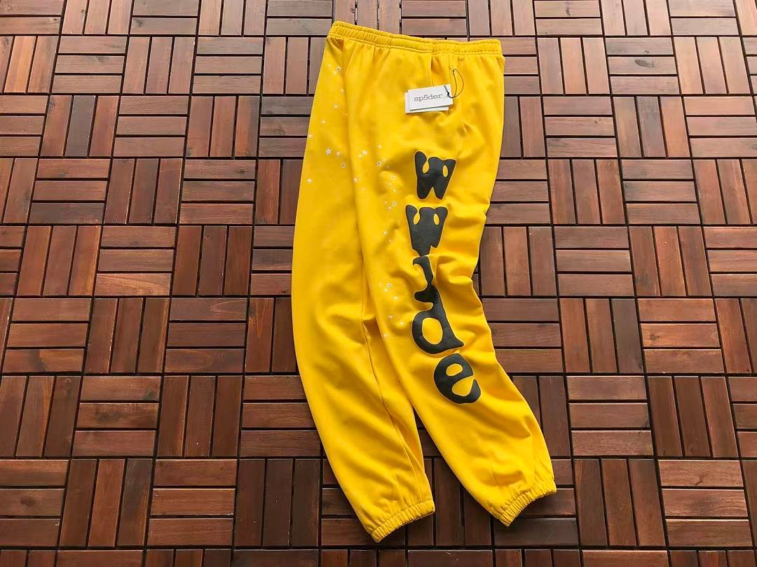 Sp5der sweatpants model graphic close-up