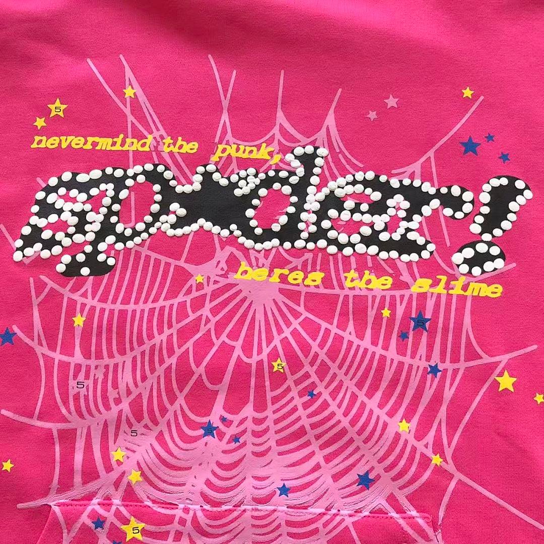 Sp5der tracksuit set model graphic close-up